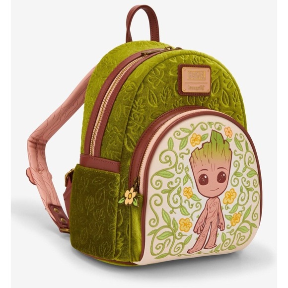 NWT Loungefly Marvel Guardians of‎ The Galaxy Groot Floral Velvet Mini Backpack